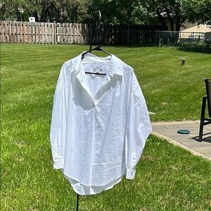 Magaschoni Women's Blouse White Oversized Long Sleeve Blouse Worn 1X Large EUC